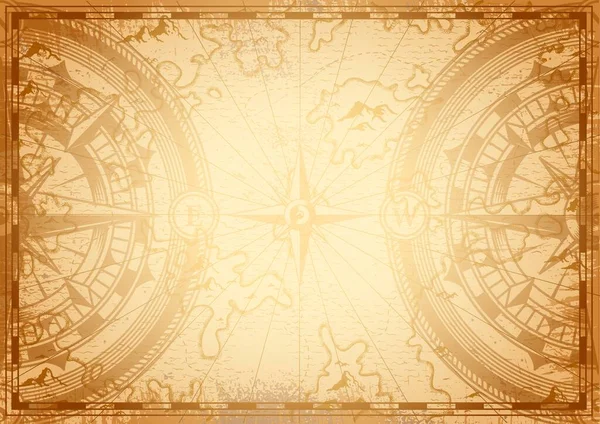 Стара Морська Карта Світла Шаблон Навігаційним Компасом Вітром Виріс Вінтажному — стоковий вектор