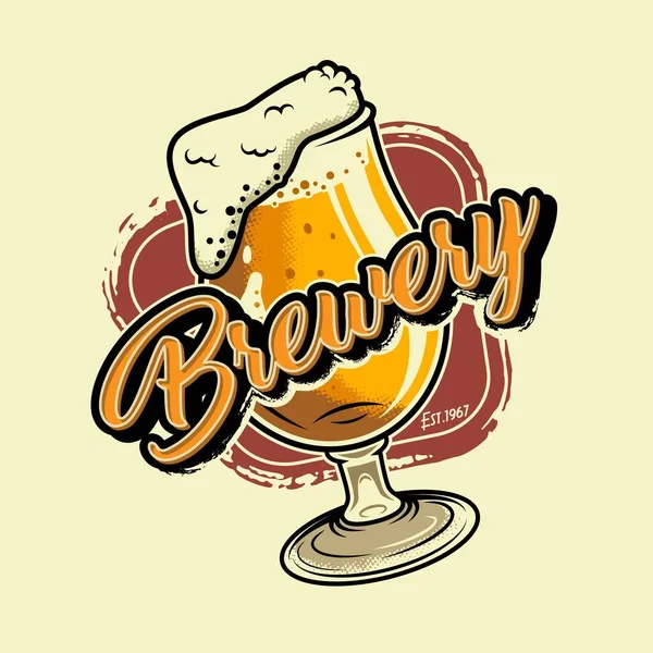 Vintage Brasserie Concept Coloré Avec Verre Bière Sur Fond Clair — Image vectorielle
