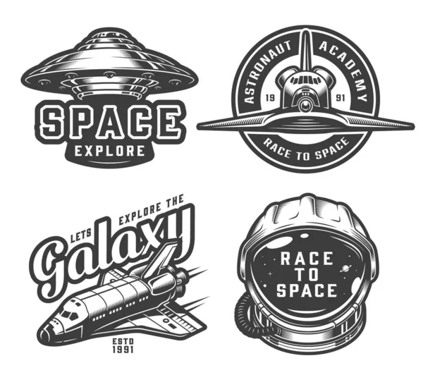 Vintage Space Logos Collection Shuttle Ufo Astronaut Helmet Spaceship Front Stock Illustration