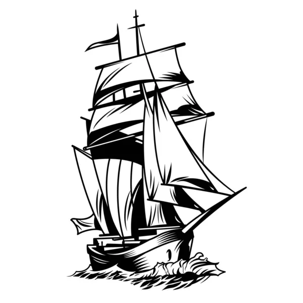 Vintage Monochrome Sea Ship Concept Isolated Vector Illustration — Stock Vector