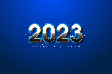 Parlak gümüşi yeni yıl 2023 mavi arka planda