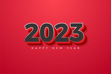 Kırmızı arkaplanda 3D siyah sayılar mutlu yıllar 2023