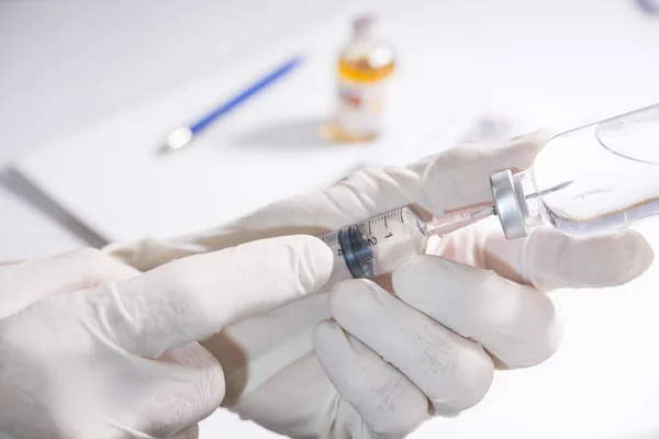 Syringe Drug Bottle Doctor Hand — Foto Stock