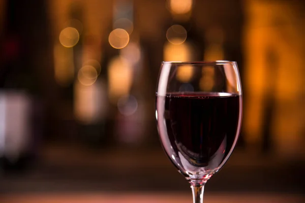 Closeup Red Wine Glass Bar Counter Background — Foto Stock