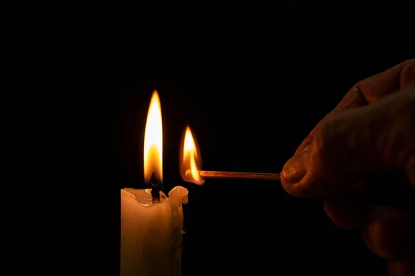 Man Hand Lit Candle — Stock fotografie