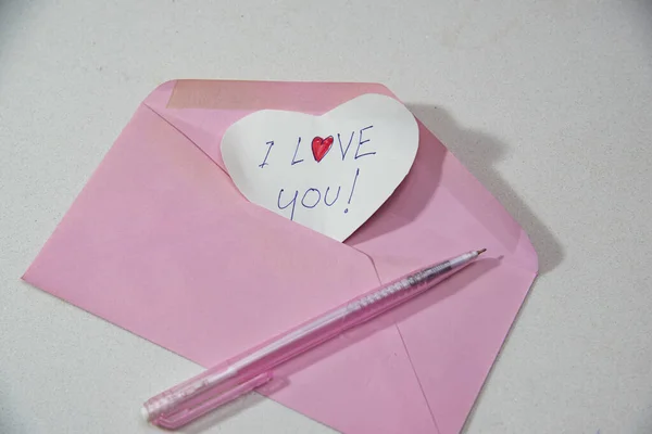 Letters Heart Shape Paper Ball Pen Envelope — Stock Photo, Image