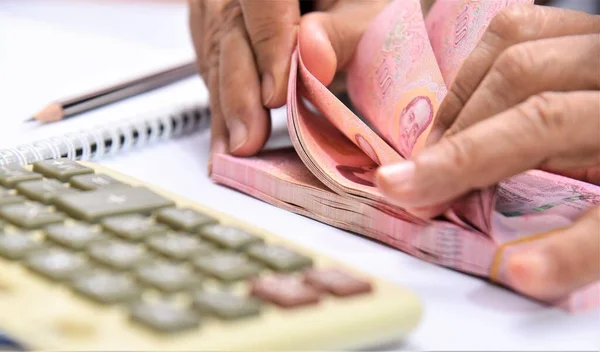 Hands Counting Thai Curency Money — Stockfoto