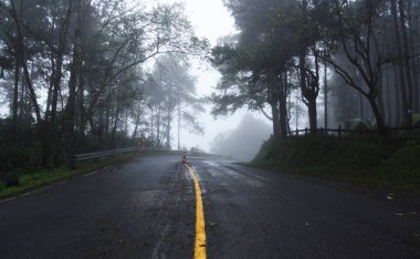 Kuzey Tayland 'da kışın tepe yolunun manzarası