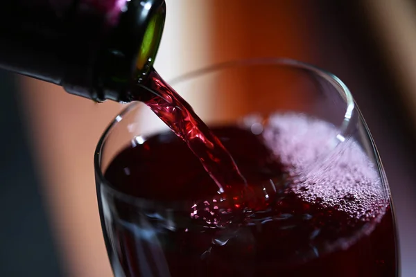 Closeup Photo Red Wine Pouring Glass — Foto Stock