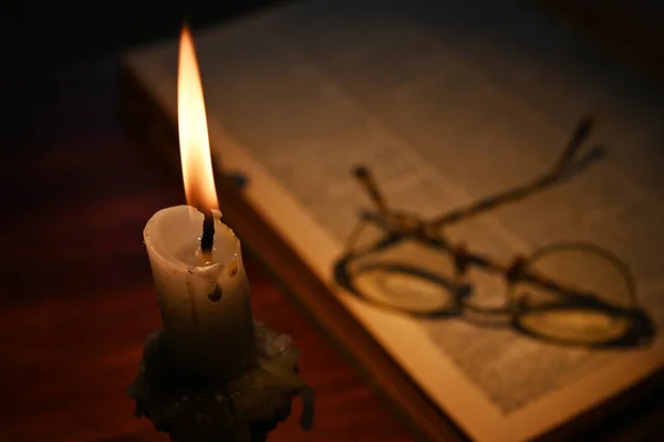 Candle Lighten Wood Table — Stock Fotó