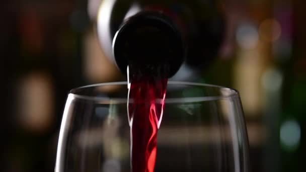 Red Wine Pouring Glass Closeup — 图库视频影像