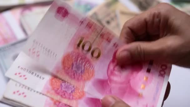 Hände Zählen Chinesische Banknote — Stockvideo