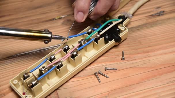 Hands Use Soldering Iron — Vídeos de Stock