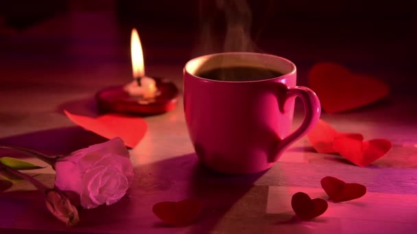 Горячий Кофе Розовый Цвет Чашки — стоковое видео