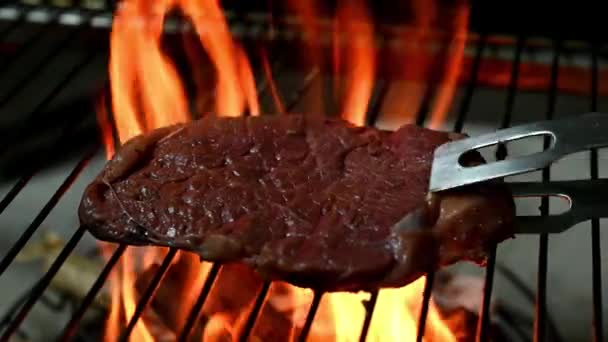 Rib Oko Steak Bbq Krbová Kamna — Stock video