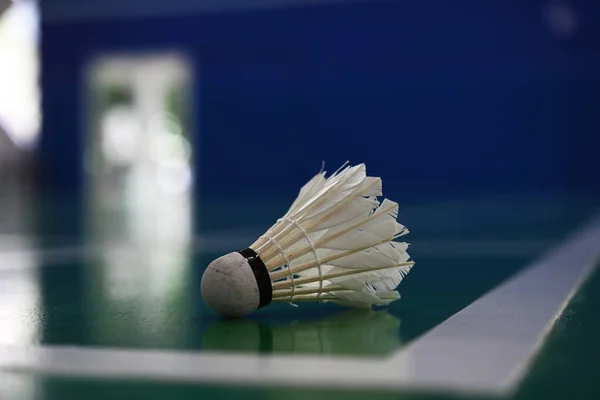 shuttlecock on badminton court.