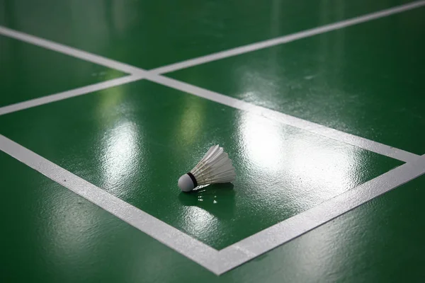 shuttlecock on badminton court.