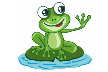 Şirin kurbağa görsel ve yazılı medya için bir illüstrasyon olarak tasarlanmıştır. yazdırılabilir.