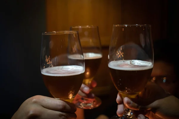 glasses and glass of champagne on the bar counter.