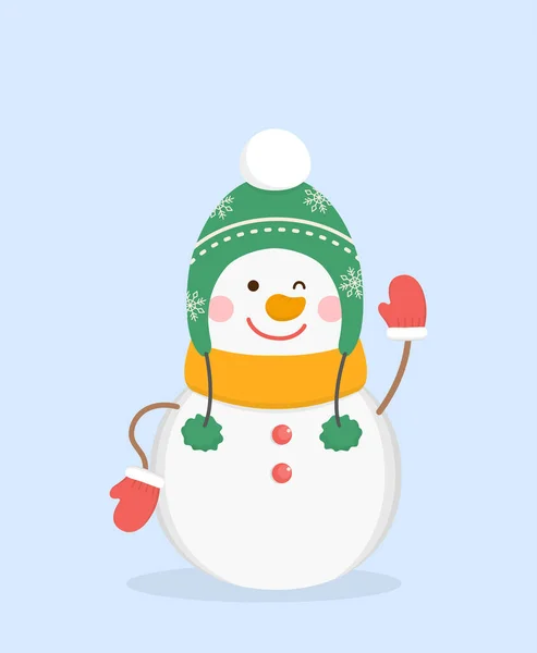 Грайливий Милий Різдвяний Сніговик Радістю Відзначає Різдво Зелений Капелюх Санти — стоковий вектор