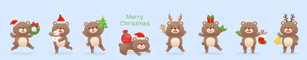 Niedliche Bärenmaskottchen Weihnachtskostüme Und Weihnachtliche Elemente Glücklich Das Fest Feiern — Stockvektor