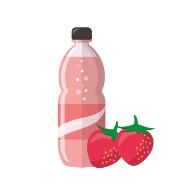 Beyaz arka planda izole edilmiş çilek aromalı meyve suyu veya meyve suyu veya karbonatlı içecek.