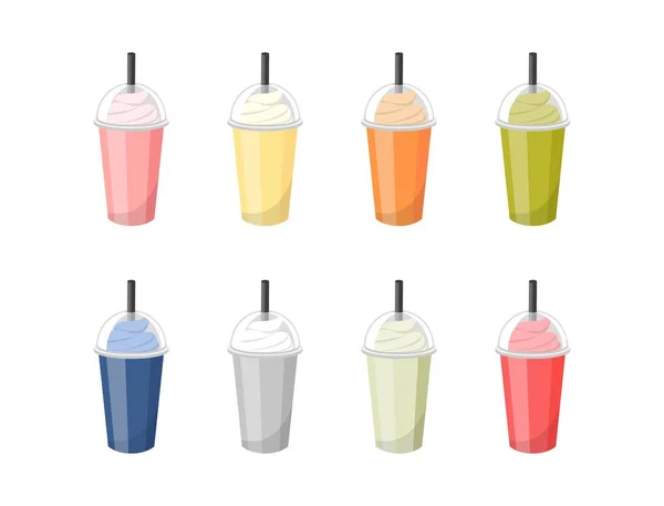 Bebidas Coloridas Com Copos Plástico Palhas Gelado Gostoso Doce Gostoso —  Vetores de Stock
