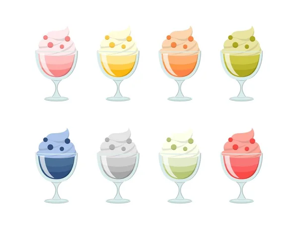 Bunte Eisbecher Oder Eisbecher Mit Gläsern Eis Delicious Sweet Delicious — Stockvektor