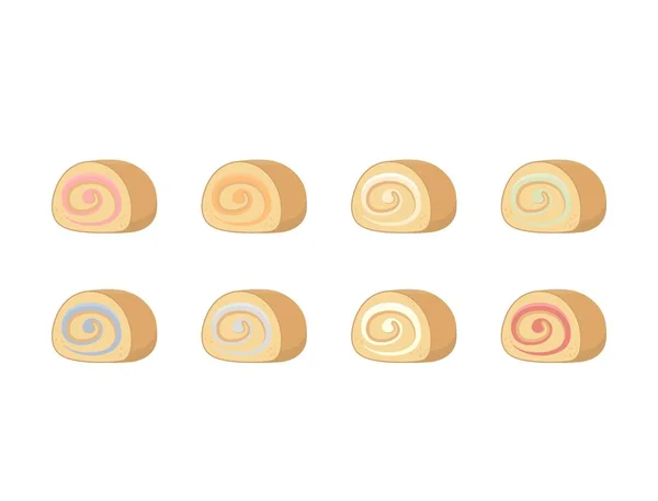 8色鮮やかなケーキロール おいしいと甘い焼き メニューデザインのために — ストックベクタ