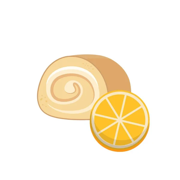 Tårta Rulle Med Apelsin Fruktsmak Och Grädde Hög Kalori Läcker — Stock vektor