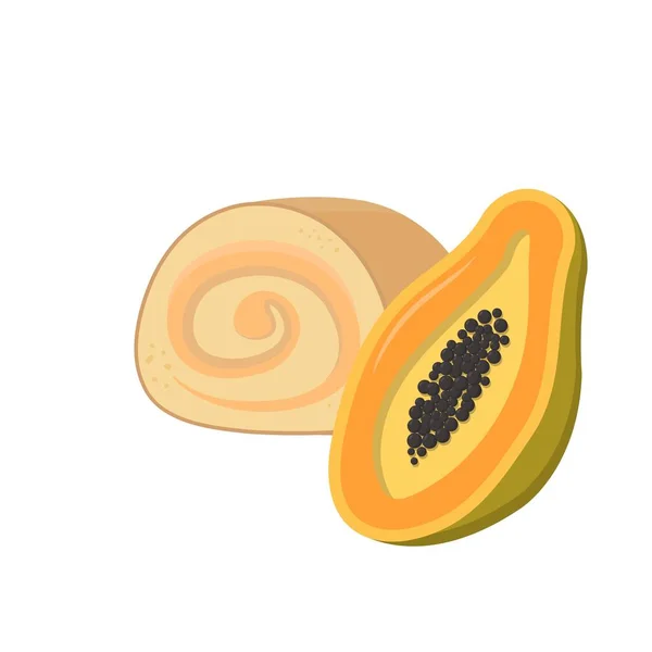 Cake Roll Met Papaya Fruit Smaak Room Hoge Calorie Heerlijke — Stockvector