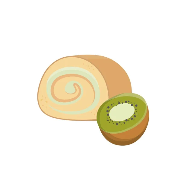 Cake Roll Met Kiwi Fruit Smaak Room Hoge Calorie Heerlijke — Stockvector