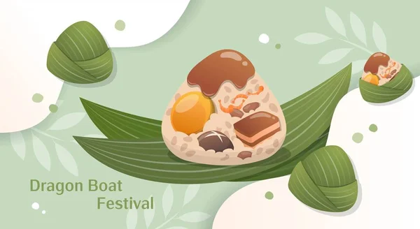 Festival Tradicional Chinês Cartaz Horizontal Zongzi Para Dragon Boat Festival — Vetor de Stock