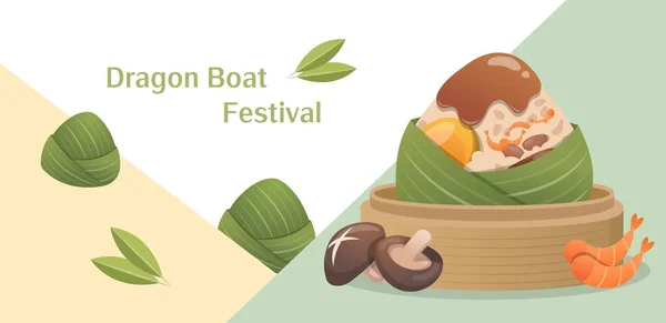 Festival Tradicional Chinês Cartaz Horizontal Zongzi Para Dragon Boat Festival — Vetor de Stock