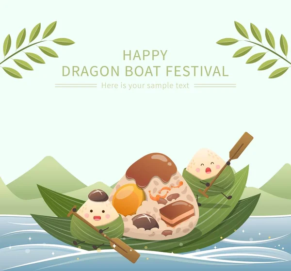 Festival Chinois Jeu Vectoriel Mascotte Personnage Dessin Animé Zongzi Dragon — Image vectorielle