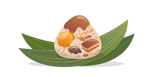 Chinese Dragon Boat Festival Comida Tradicional Zongzi Arroz Glutinoso Envuelto — Vector de stock