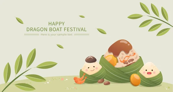 Chinese Dragon Boat Festival Comida Tradicional Zongzi Arroz Glutinoso Envolto — Vetor de Stock