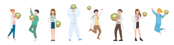 Krankenpfleger Männliche Oder Weibliche Arzt Oder Wissenschaftlerkombination Facharzt Mit Kiwifrüchten — Stockvektor