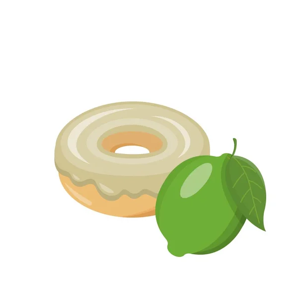 Citroen Smaak Donut Geïsoleerd Witte Achtergrond Heerlijk Dessert Zoete Glazuur — Stockvector