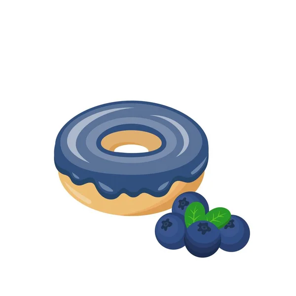 블루베리 도넛은 배경에 분리되어 맛있는 디저트와 아이싱 — 스톡 벡터