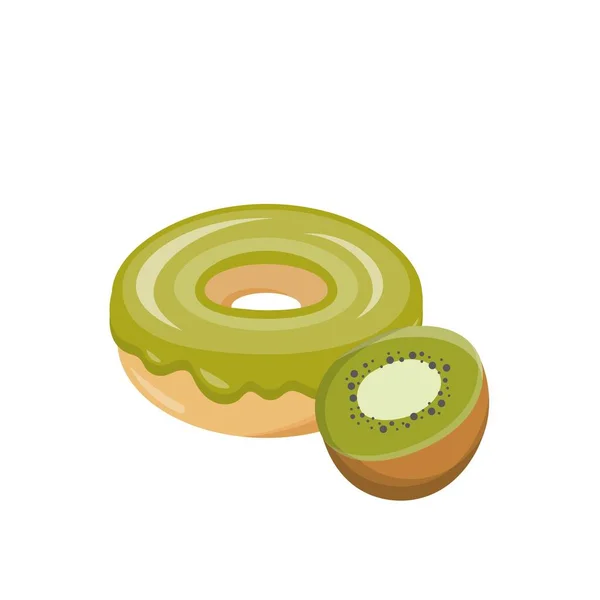 Kiwi Smaak Donut Geïsoleerd Witte Achtergrond Heerlijk Dessert Zoete Glazuur — Stockvector