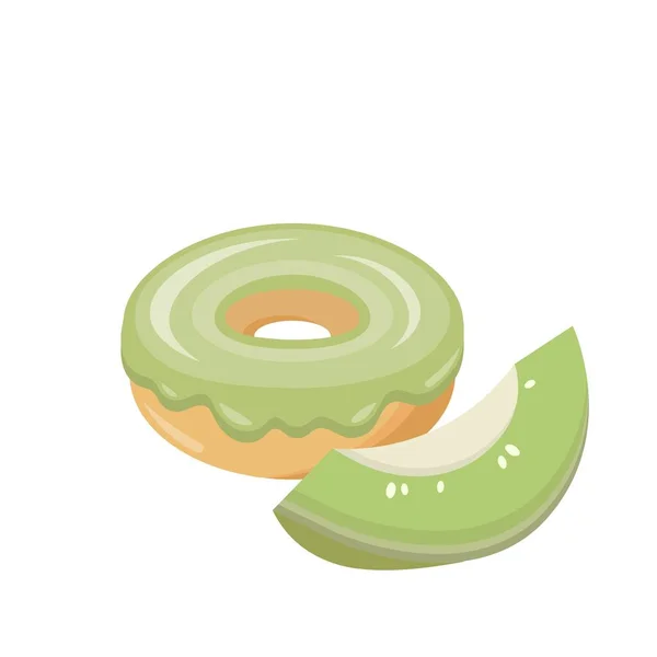 Donut Aromatisé Cantaloup Isolé Sur Fond Blanc Délicieux Dessert Glaçage — Image vectorielle