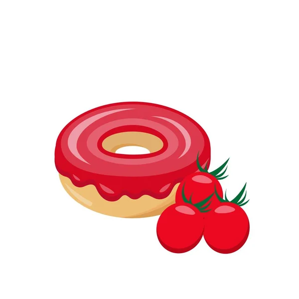 Donut Aromatisé Tomate Isolé Sur Fond Blanc Délicieux Dessert Glaçage — Image vectorielle