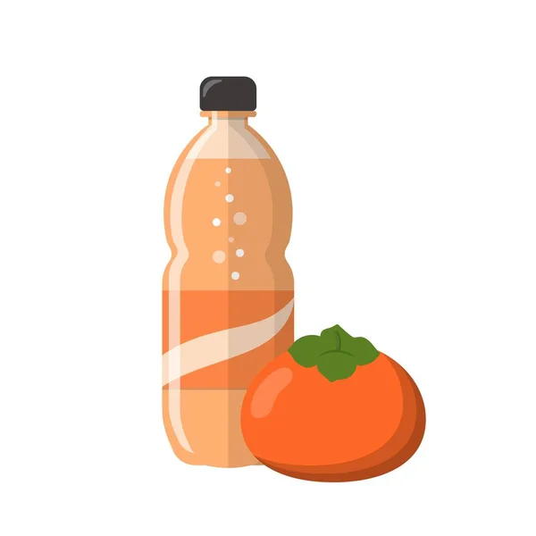 Persimmon Flavored Fruit Soda Juice Carbonated Drink Isolated White Background — Stock Vector