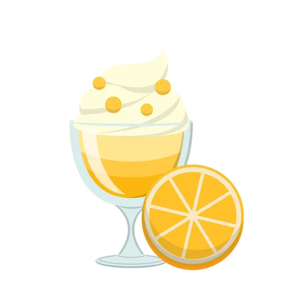 Eisbecher Mit Orangengeschmack Und Glasschale Isoliert Auf Weißem Hintergrund — Stockvektor