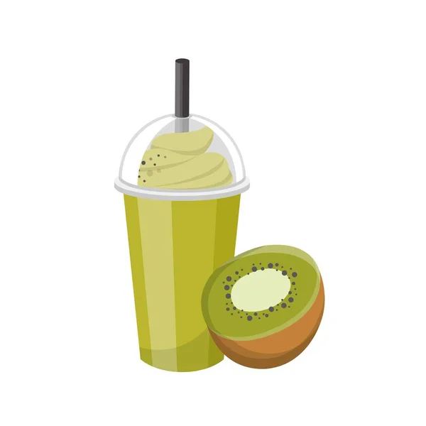 Buah Smoothie Rasa Kiwi Dengan Krim Terisolasi Pada Latar Belakang - Stok Vektor