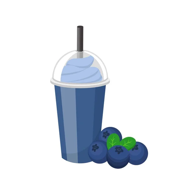 Frucht Smoothie Mit Blueberry Geschmack Und Sahne Isoliert Auf Weißem — Stockvektor