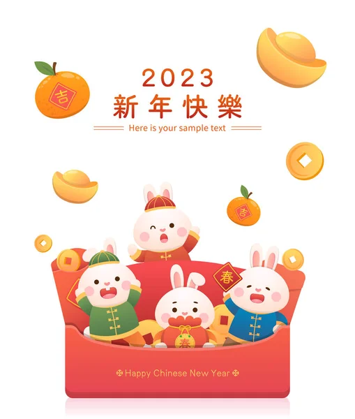 Ano Novo Lunar Chinês Com Personagem Bonito Coelho Mascote 2023 — Vetor de Stock