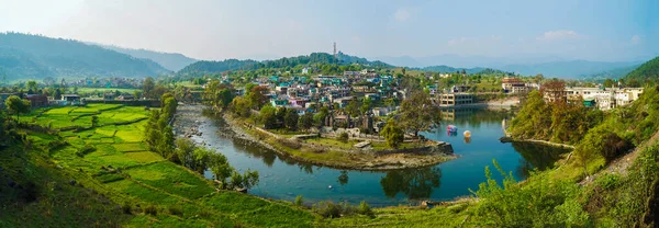 Prachtige Natuur Areal Fotografie Rivier Dorp Panorama Fotografie Uttarakhand India — Stockfoto