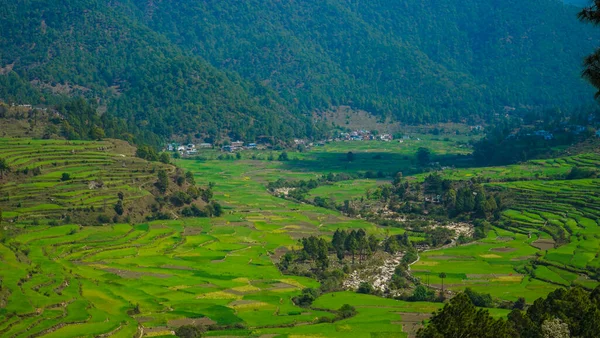 Prachtige Natuur Areal Fotografie Stap Landbouw Indiase Berg Village Panorama — Stockfoto